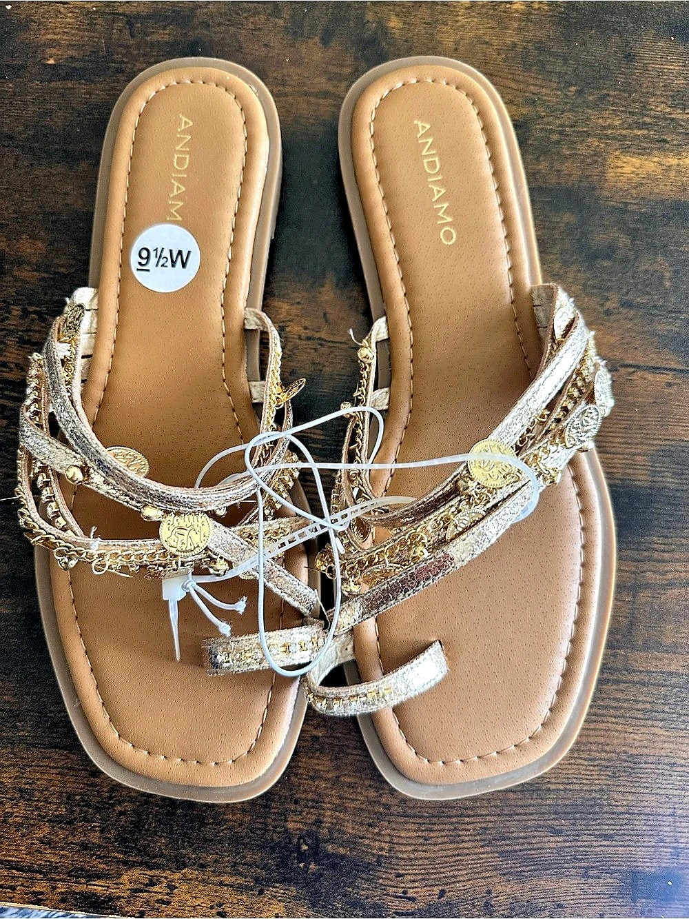 ANDIAMO Embellished Flat Sandals Brown US 9.5 W NWT
